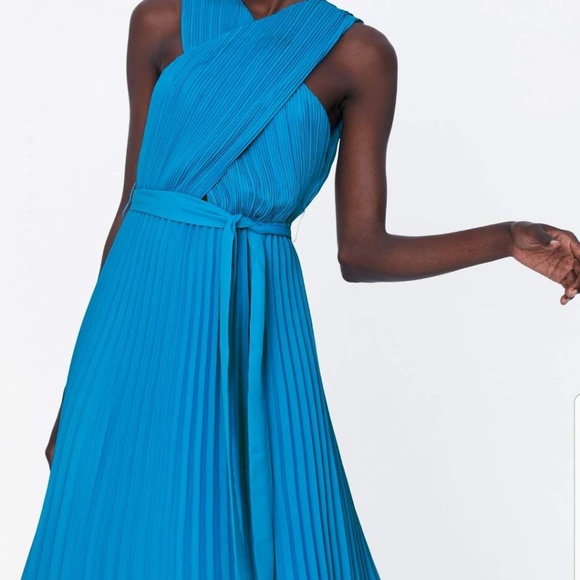 Zara Pleated Wrap Front Maxi Dress Blue XS - Picture 7 of 7